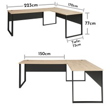 Eckschreibtisch >Memphis< in Artisan Eiche Dekor / schwarz - 223x77x170 (BxHxT)