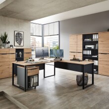 Eckschreibtisch >Memphis< in Artisan Eiche Dekor / schwarz - 223x77x170 (BxHxT)