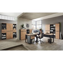 Eckschreibtisch >Memphis< in Artisan Eiche Dekor / schwarz - 223x77x170 (BxHxT)