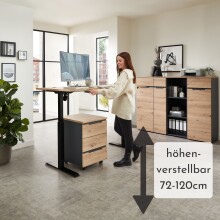 Schreibtisch >Memphis< höhenverstellbar, Artisan Eiche / schwarz - 160x72/120x77 (BxHxT)