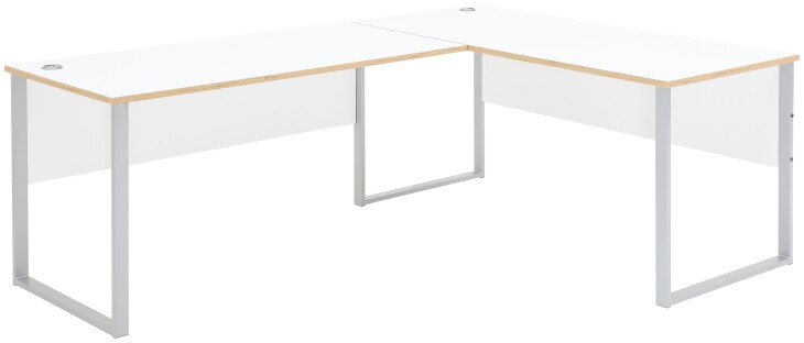Eckschreibtisch >Memphis< in Weiß / Artisan / silber - 223x77x170 (BxHxT)