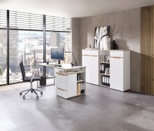 Schreibtisch >Memphis< in Weiß / Artisan / silber - 150x77x73 (BxHxT)