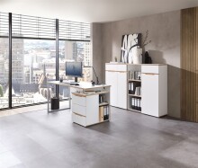Schreibtisch >Memphis< in Weiß / Artisan / silber - 150x77x73 (BxHxT)