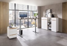 Schreibtisch >Memphis< höhenverstellbar, Weiß / Artisan / silber - 160x72/120x77 (BxHxT)