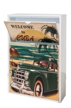 Schuhkipper >TWIN< in Weiß mit Cuba-Motiv, MDF weiß - 58x128,5x25cm (BxHxT)