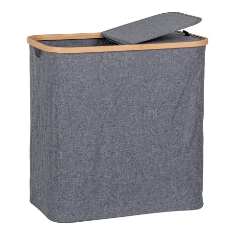 Wäschekorb >Noto< in Dunkelgrau, Bambus, Polyester - 54x54x33cm (BxHxT)