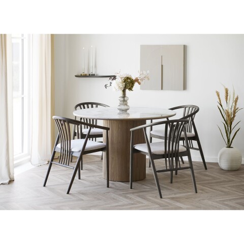 Esstisch >Athens< in weiss / Dunkelbraun, Keramik, MDF, Dekor - 76x120cm (HxD)