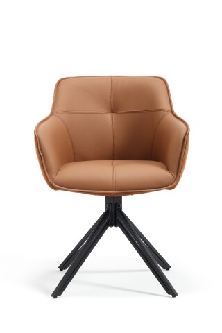 Armlehnstuhl >Emma< (2er-Set) drehbar, braun mit Leder, Gestell schwarz - 59x82x62 (BxHxT)