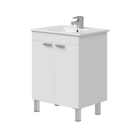 Waschbeckenunterschrank >ECO KIT< in Weiß glänzend - 60x80x45 (BxHxT)