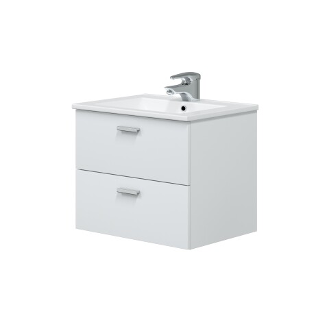 Waschbeckenunterschrank >ECO KIT< (hängend) in Weiß glänzend - 60x50x45 (BxHxT)