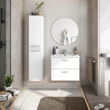 Waschbeckenunterschrank >ECO KIT< (hängend) in Weiß glänzend - 60x50x45 (BxHxT)