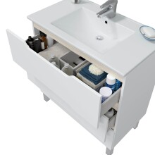 Badezimmer-Set >LEA< (3-tlg.) in Weiß glänzend / Eiche Dekor - 80x86x45 (BxHxT)