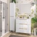 Badezimmer-Set >LEA< (3-tlg.) in Weiß glänzend / Eiche Dekor - 80x86x45 (BxHxT)