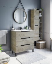 Badezimmer-Set >LEA< (3-tlg) in Alaska Eiche Dekor / Anthrazitgrau