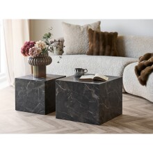 Satztisch >Prague< (2-teilig) in Braun, MDF, Marmoroptik - 50x50x40cm (LxBxH)