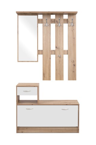 Kompaktgarderobe >Rudolf< in Artisan Eiche Dekor / Weiß - 100x180x25 (BxHxT)