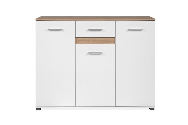 Sideboard >Volos< in weiß / Artisan Eiche Dekor - 118x91x35 (BxHxT)