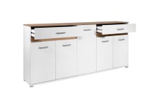 Anrichte >Volos< in weiß / Artisan Eiche Dekor - 196,5x91x38 (BxHxT)