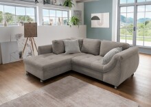 Polsterecke >Allin< in grau-braun / silber, Cord - 250x66x190cm (BxHxT)