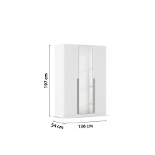 Drehtürenschrank >Alba< 2 Böden, 2 Schübe, 2 Stangen, Spiegel / alpinweiß - 136x197x54 (BxHxT)