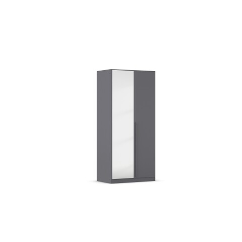 Drehtürenschrank >Alba< inkl. 2 Schubladen, grau metallic / Spiegel - 91x197x54 (BxHxT)