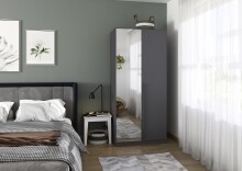 Drehtürenschrank >Alba< inkl. 2 Schubladen, grau metallic / Spiegel - 91x197x54 (BxHxT)