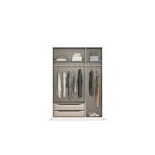 Drehtürenschrank >Alba< inkl. Schubladen, Spiegel / grau metallic - 136x197x54 (BxHxT)