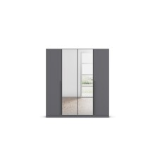 Drehtürenschrank >Alba< inkl. Inneneinteilung, grau metallic / Spiegel - 181x197x54 (BxHxT)