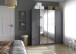 Drehtürenschrank >Alba< inkl. Inneneinteilung, grau metallic / Spiegel - 181x197x54 (BxHxT)
