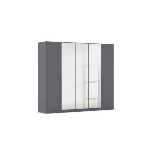 Drehtürenschrank >Alba< inkl. Inneneinteilung, grau metallic / Spiegel - 226x197x54 (BxHxT)
