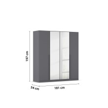 Drehtürenschrank >Alba< in grau metallic / Spiegel - 181x197x56 (BxHxT)