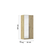 Drehtürenschrank >Alba< inkl. Schubladen, Eiche Artisan Dekor / Spiegel - 91x197x54 (BxHxT)