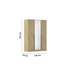 Drehtürenschrank >Alba< inkl. Schubladen, Spiegel / Eiche Artisan Dekor - 136x197x54 (BxHxT)