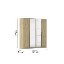 Drehtürenschrank >Alba< inkl. Einteilung, Eiche Artisan Dekor / Spiegel - 181x197x54 (BxHxT)