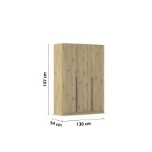 Drehtürenschrank >Alba< in Eiche Artisan Dekor - 136x197x54 (BxHxT)