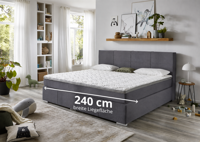 Familien-Boxspringbett >Moonlite< inkl. Topper - H2/H3 wendbar - 240x200 cm