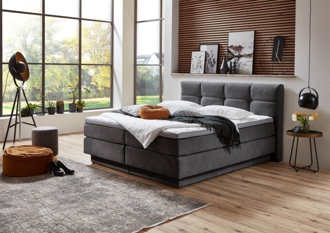 Boxspringbett >Schlummerland< inkl. wendbare 7 Zonen TTFK Matratze & Topper - 180x200 cm anthrazit