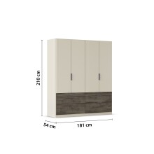 Drehtürenschrank >Koda< in champagner / Atlantic Oak dunkel - 181x210x54 (BxHxT)