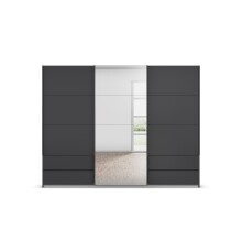 Schwebetürenschrank >Elara< in grau metallic / Spiegel - 271x210x62 (BxHxT)