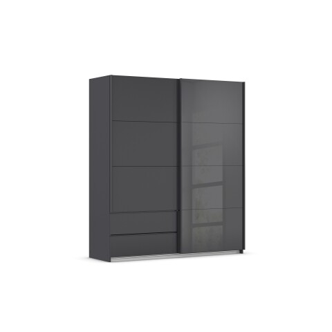 Schwebetürenschrank >Elara< in grau metallic / Glas basalt - 181x210x62 (BxHxT)