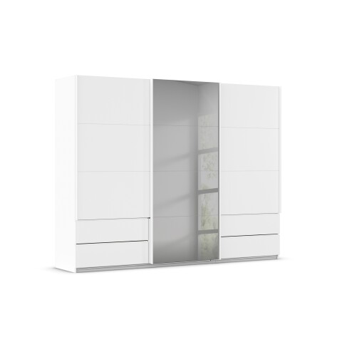 Schwebetürenschrank >Elara< in alpinweiß / Grauspiegel - 271x210x62 (BxHxT)