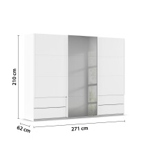 Schwebetürenschrank >Elara< in alpinweiß / Grauspiegel - 271x210x62 (BxHxT)