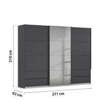Schwebetürenschrank >Elara< in grau metallic / Grauspiegel - 271x210x62 (BxHxT)