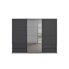 Schwebetürenschrank >Elara< in grau metallic / Grauspiegel - 271x210x62 (BxHxT)