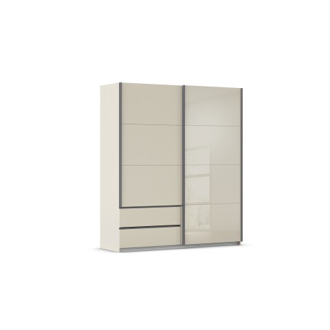 Schwebetürenschrank >Elara< in champagner / Glas champagner - 181x210x62 (BxHxT)