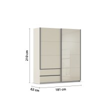 Schwebetürenschrank >Elara< in champagner / Glas champagner - 181x210x62 (BxHxT)