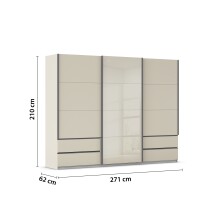 Schwebetürenschrank >Elara< in champagner / Glas champagner - 271x210x62 (BxHxT)