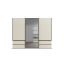 Schwebetürenschrank >Elara< in champagner / Grauspiegel - 271x210x62 (BxHxT)