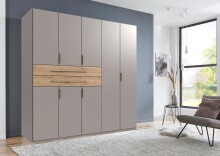 Drehtürenschrank >DIGIT< in SAHARAGRAU + EICHE DEKOR - 225x208x58cm (BxHxT)