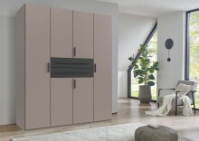 Drehtürenschrank >DIGIT< in SAHARAGRAU DEKOR + GRAFIT - 180x208x58cm (BxHxT)